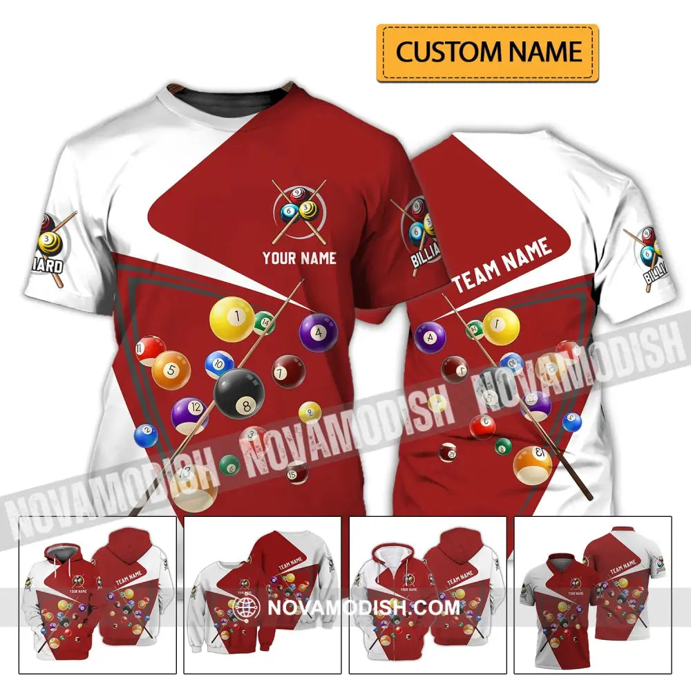Unisex Shirt - Custom Name And Team Name Shirt - Red And White Shirt For Billiard Lover T-shirt