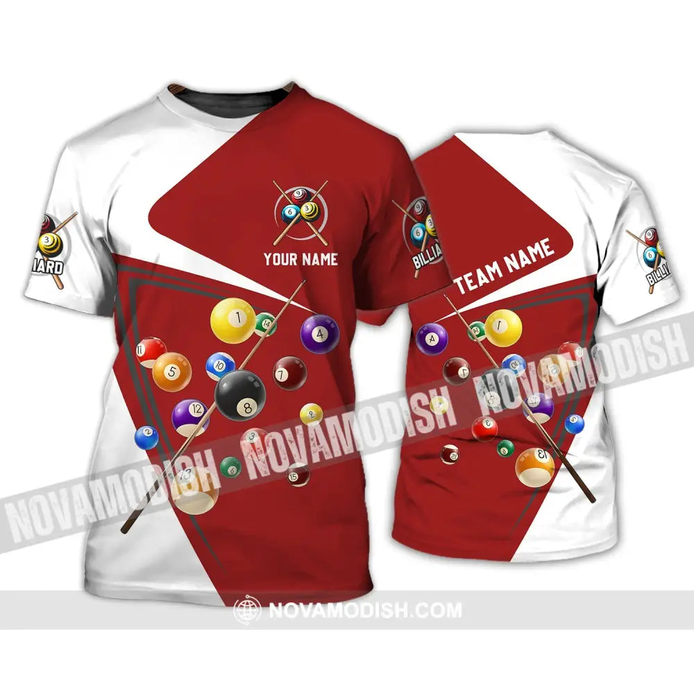 Unisex Shirt - Custom Name And Team Name Shirt - Red And White Shirt For Billiard Lover T-Shirt / S T-shirt
