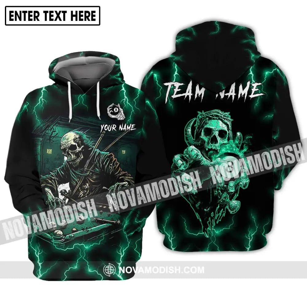 Unisex Shirt - Custom Name And Team Name Shirt Skeleton Playing Billiards Hoodie / S T-shirt