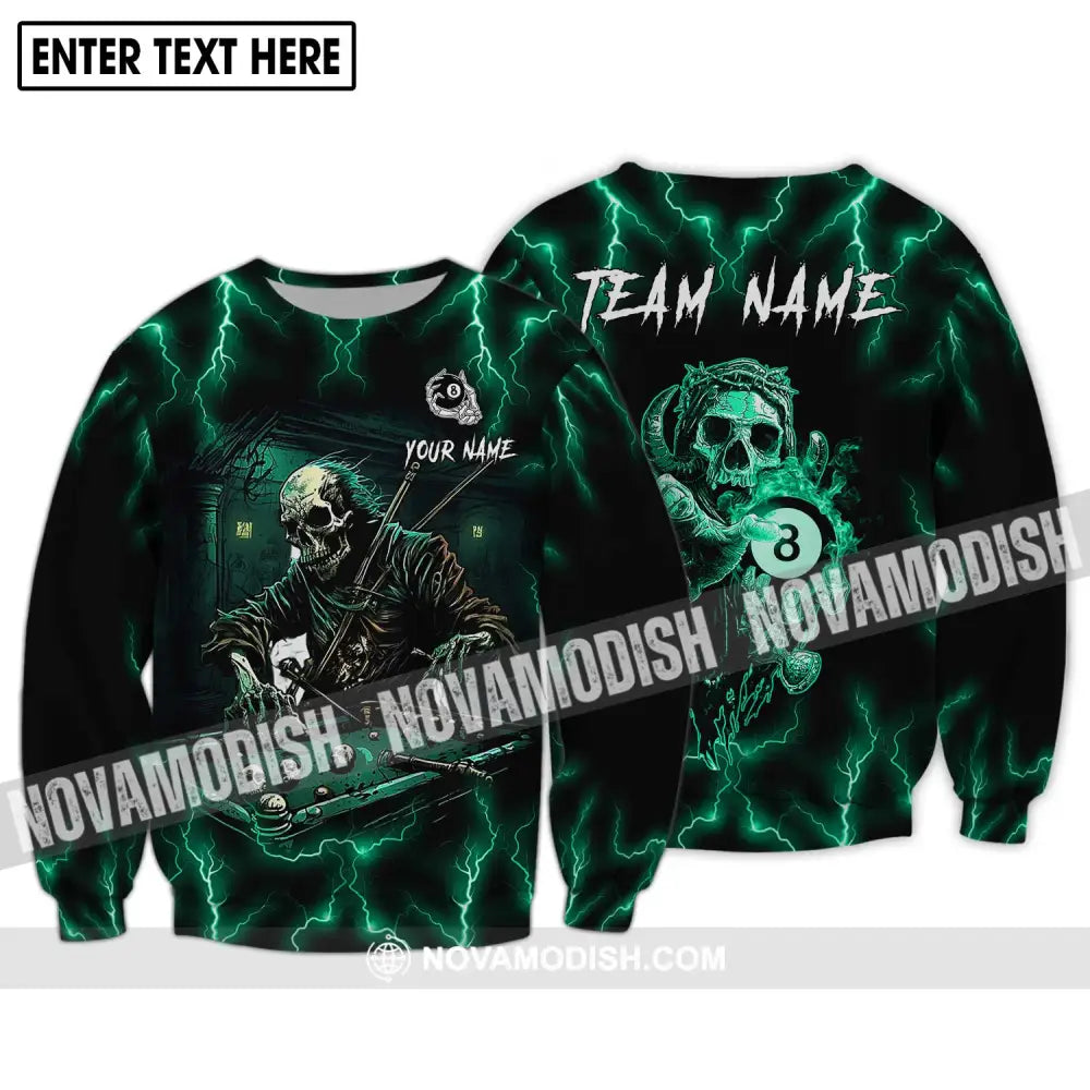 Unisex Shirt - Custom Name And Team Name Shirt Skeleton Playing Billiards Long Sleeve / S T-shirt