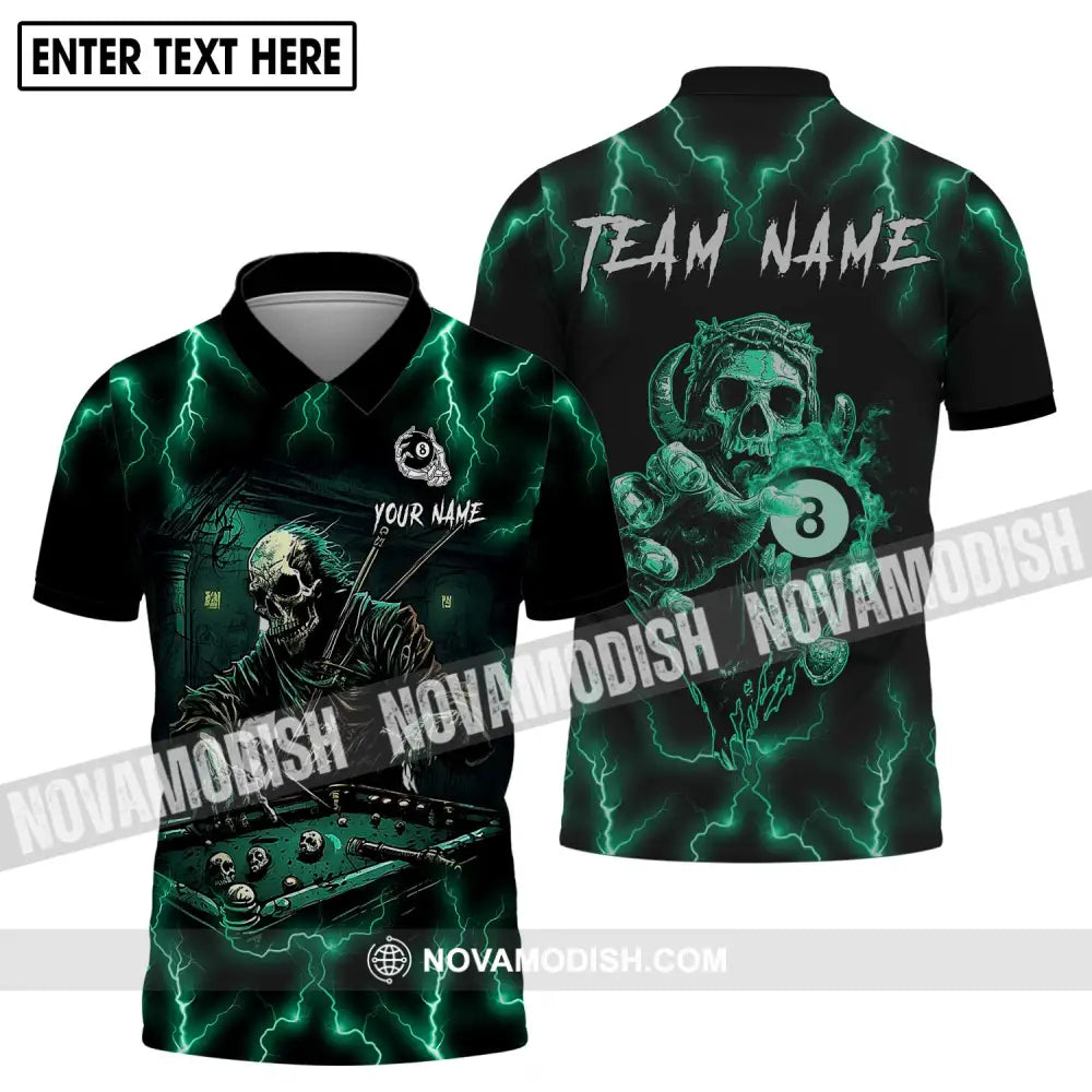 Unisex Shirt - Custom Name And Team Name Shirt Skeleton Playing Billiards Polo Shirt / S T-shirt