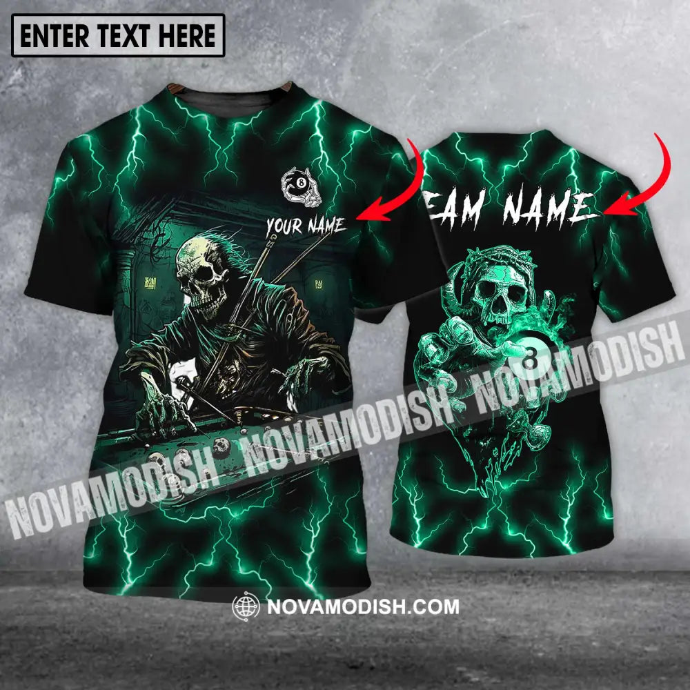 Unisex Shirt - Custom Name And Team Name Shirt Skeleton Playing Billiards T-shirt