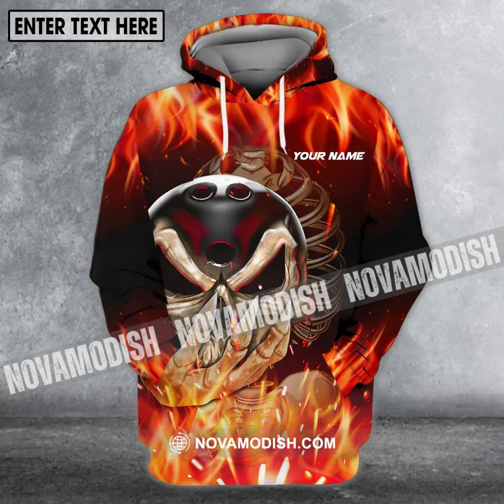 Unisex Shirt - Custom Name And Team Name Shirt - Skull Fire Bowling - Shirt For Bowling Lover Hoodie / S T-shirt
