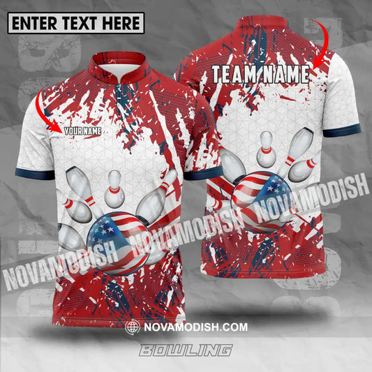 Unisex Shirt - Custom Name And Team Name Sport Shirt America Flag Color Bowling Ball T-shirt