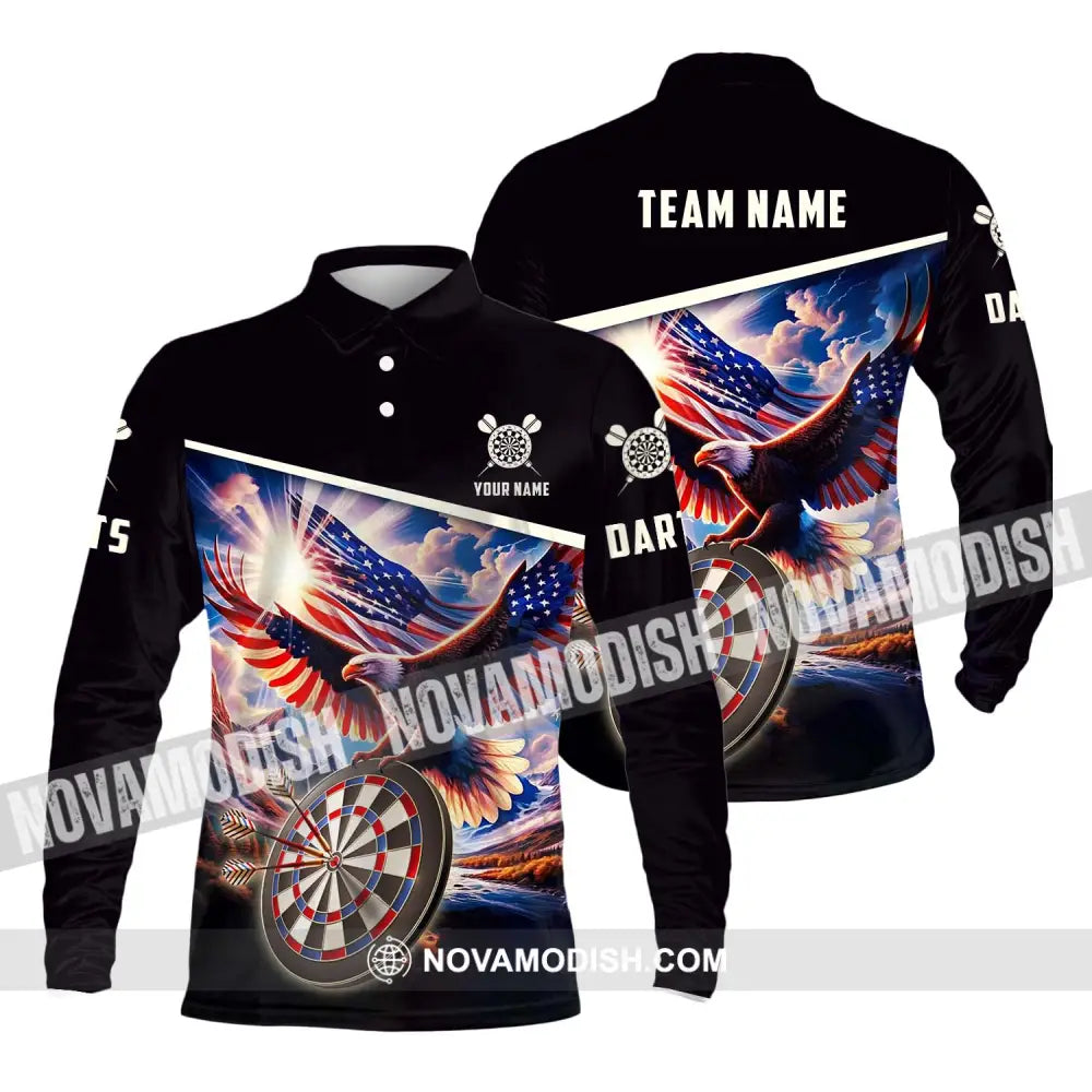 Unisex Shirt - Custom Name And Team Name Sport Shirt American Eagle Darts Long Sleeve Polo / S T-shirt