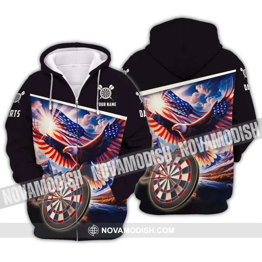 Unisex Shirt - Custom Name And Team Name Sport Shirt American Eagle Darts Zipper Hoodie / S T-shirt