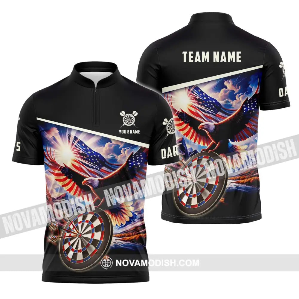 Unisex Shirt - Custom Name And Team Name Sport Shirt American Eagle Darts Zipper Polo Shirt / S T-shirt