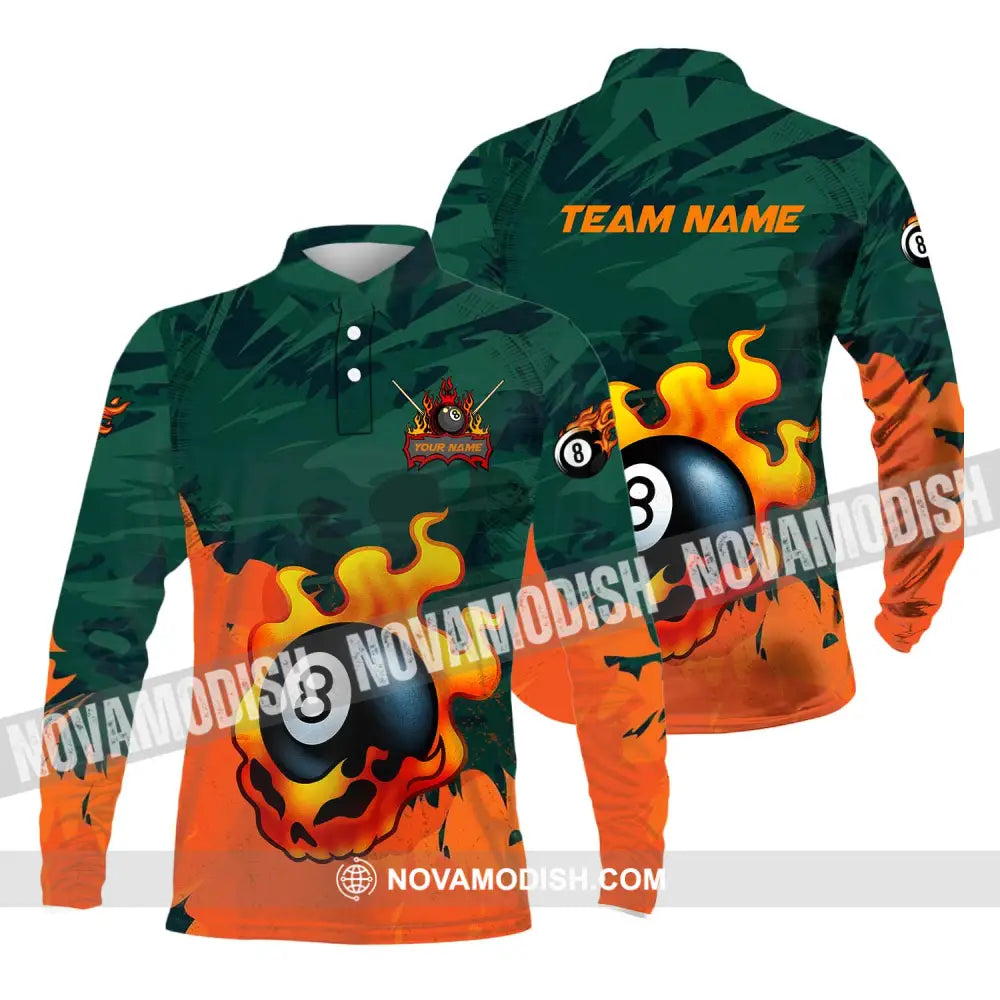 Unisex Shirt - Custom Name And Team Name Sport Shirt Billiard Ball No 8 Long Sleeve Polo / S T-shirt