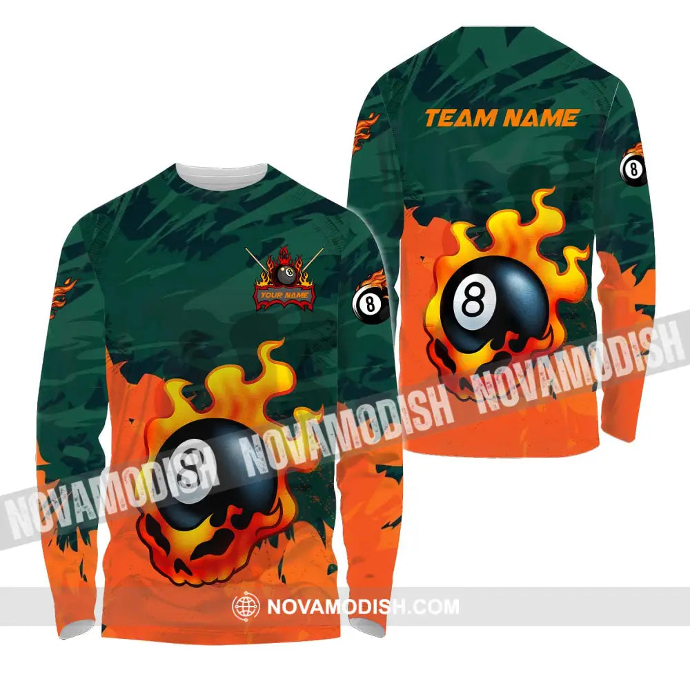 Unisex Shirt - Custom Name And Team Name Sport Shirt Billiard Ball No 8 Long Sleeve Shirt / S T-shirt