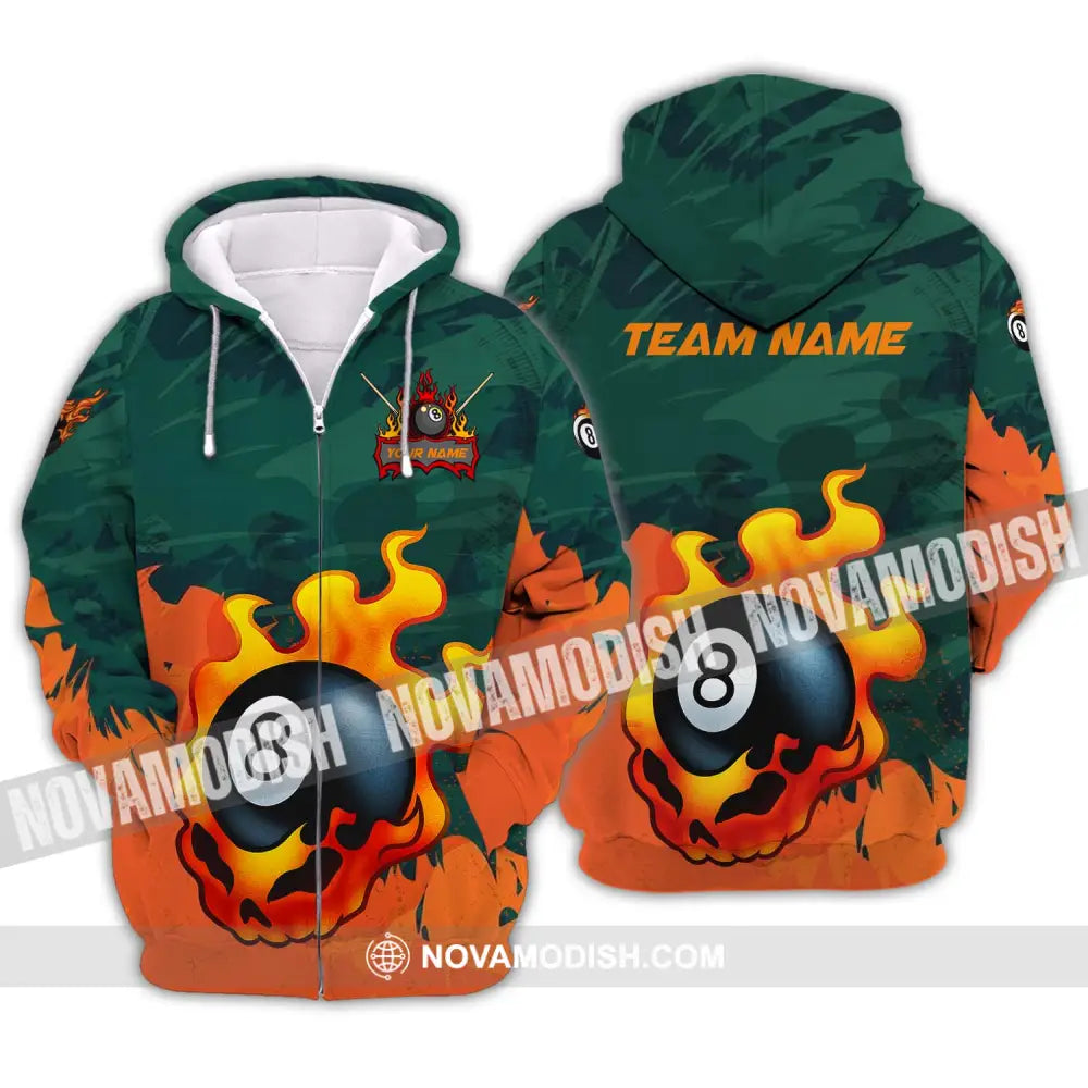 Unisex Shirt - Custom Name And Team Name Sport Shirt Billiard Ball No 8 Zipper Hoodie / S T-shirt