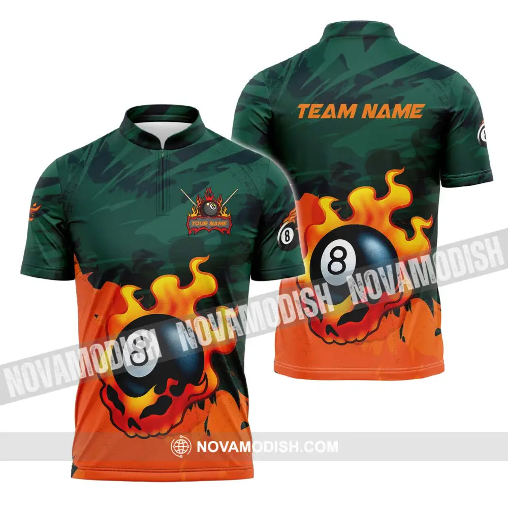 Unisex Shirt - Custom Name And Team Name Sport Shirt Billiard Ball No 8 Zipper Polo Shirt / S T-shirt