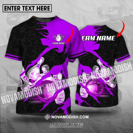 Unisex Shirt - Custom Name And Team Sport Bowling Shirt Purple Bowling Ball T-shirt