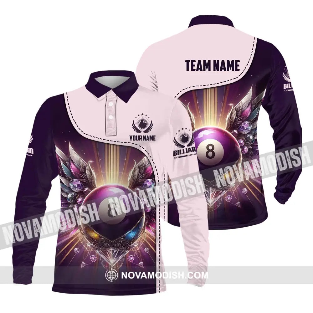 Unisex Shirt - Custom Name And Team Name Sport Shirt Diamond Billiard Long Sleeve Polo / S T-shirt