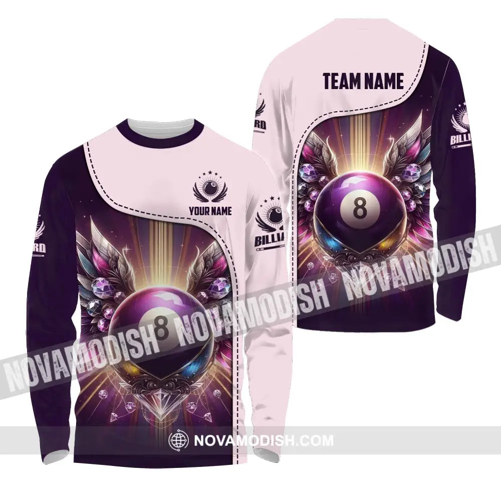 Unisex Shirt - Custom Name And Team Name Sport Shirt Diamond Billiard Long Sleeve Shirt / S T-shirt