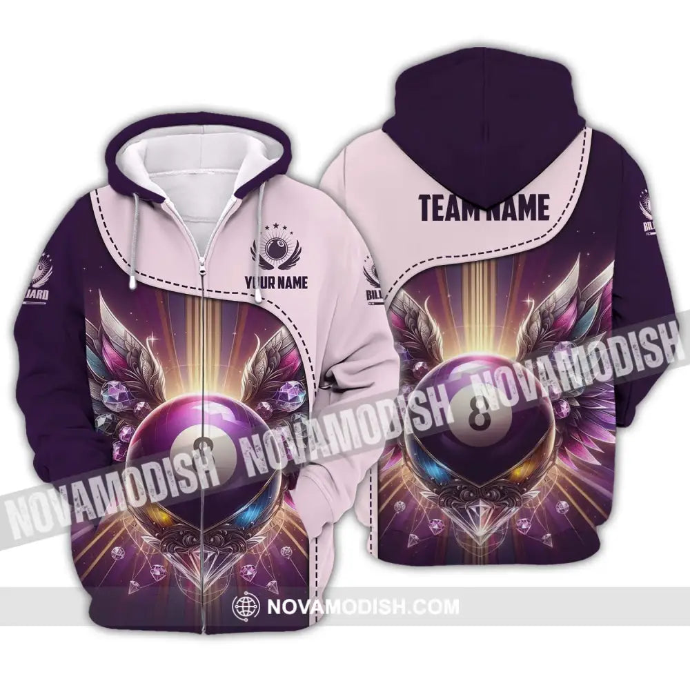 Unisex Shirt - Custom Name And Team Name Sport Shirt Diamond Billiard Zipper Hoodie / S T-shirt