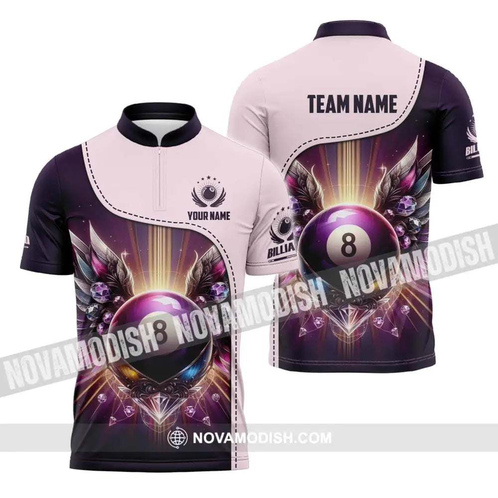 Unisex Shirt - Custom Name And Team Name Sport Shirt Diamond Billiard Zipper Polo Shirt / S T-shirt