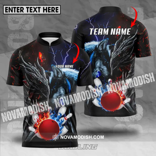Unisex Shirt - Custom Name And Team Name Sport Shirt Fire Ice Bowling King T-shirt