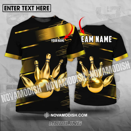 Unisex Shirt - Custom Name And Team Name Sport Shirt Gold Bowling Ball And Pins T-shirt