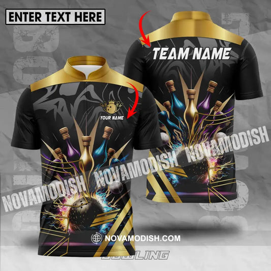 Unisex Shirt - Custom Name And Team Name Sport Shirt Golden Color Bowling T-shirt