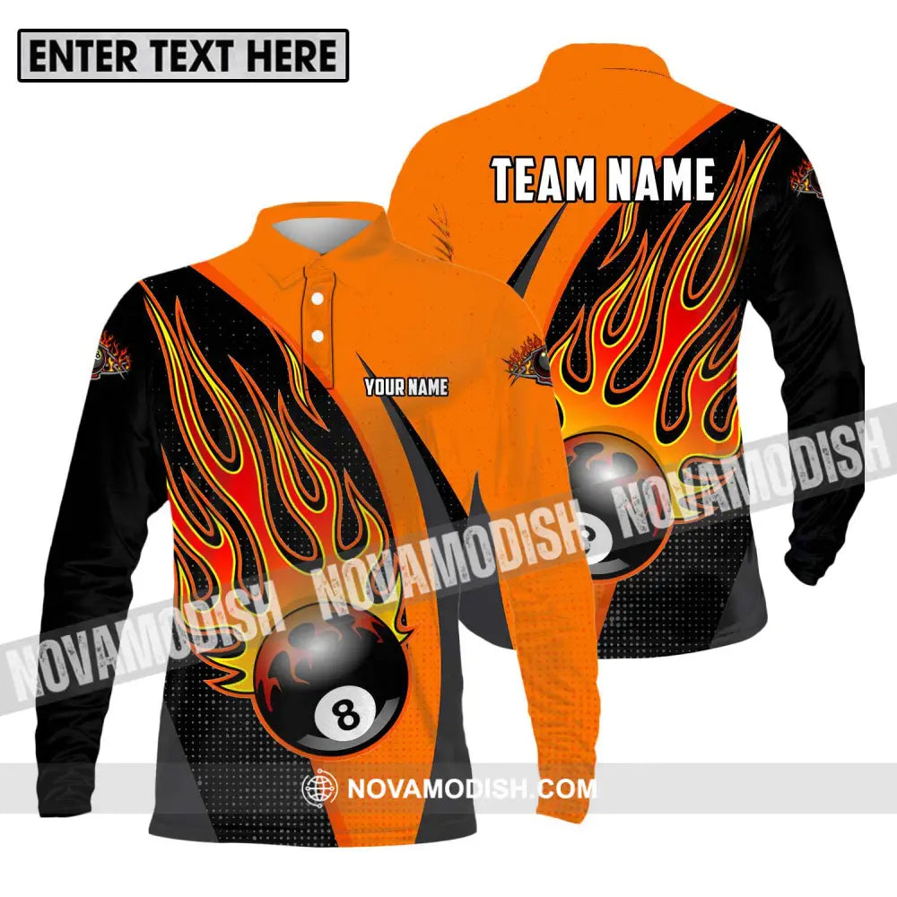 Unisex Shirt - Custom Name And Team Name Sport Shirt Orange Billiard Long Sleeve Polo / S T-shirt