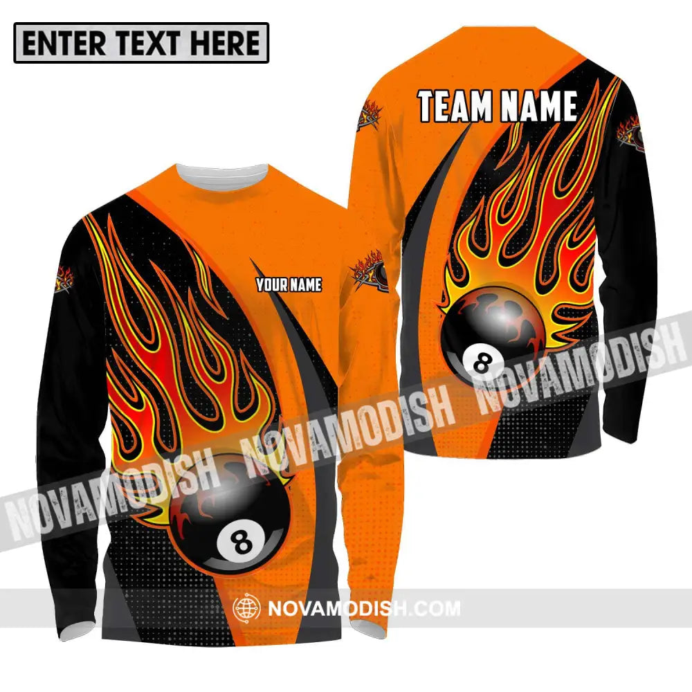 Unisex Shirt - Custom Name And Team Name Sport Shirt Orange Billiard Long Sleeve Shirt / S T-shirt