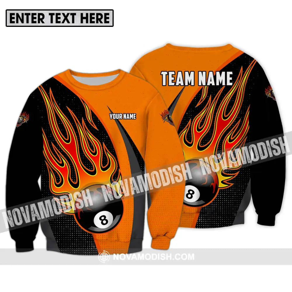 Unisex Shirt - Custom Name And Team Name Sport Shirt Orange Billiard Long Sleeve / S T-shirt