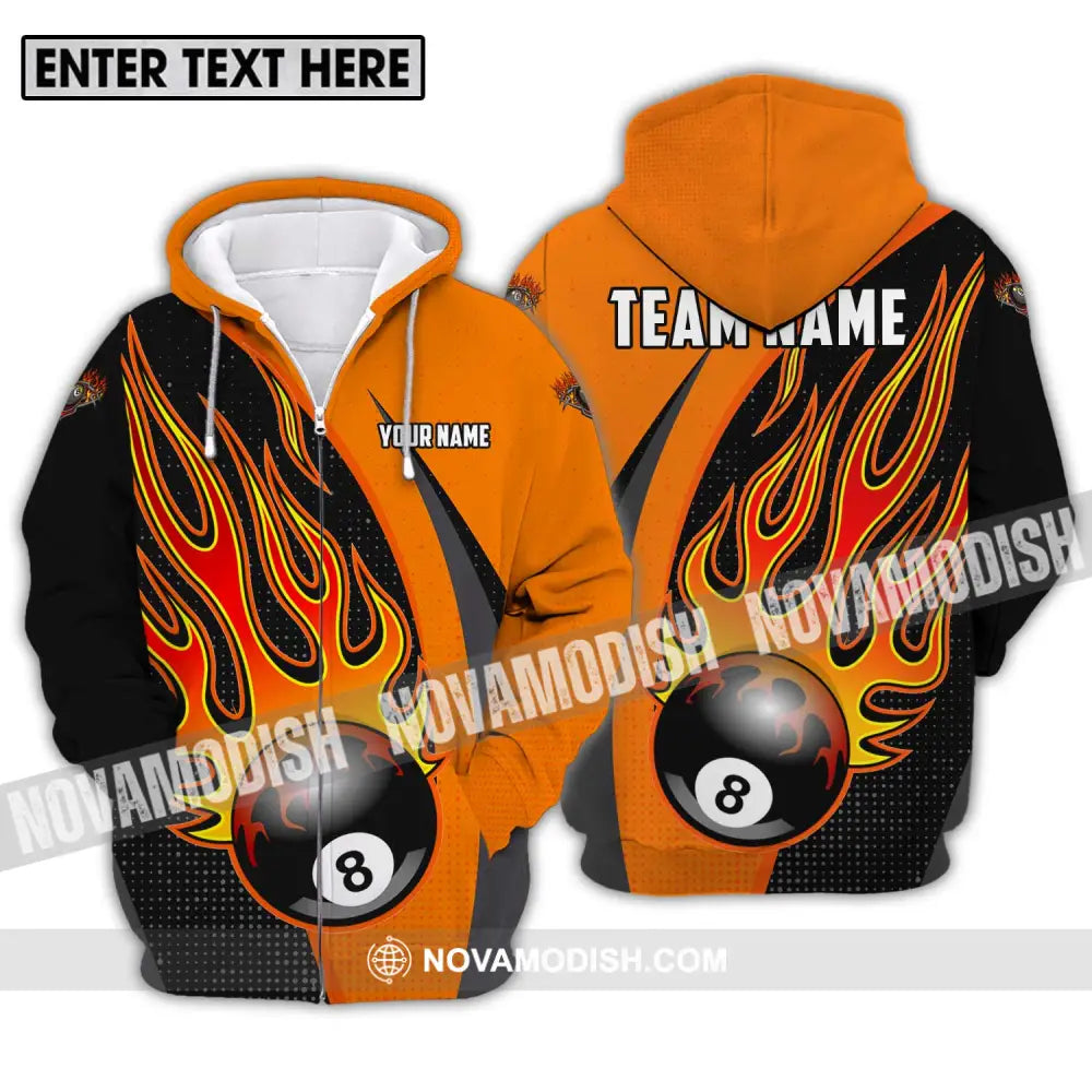 Unisex Shirt - Custom Name And Team Name Sport Shirt Orange Billiard Zipper Hoodie / S T-shirt