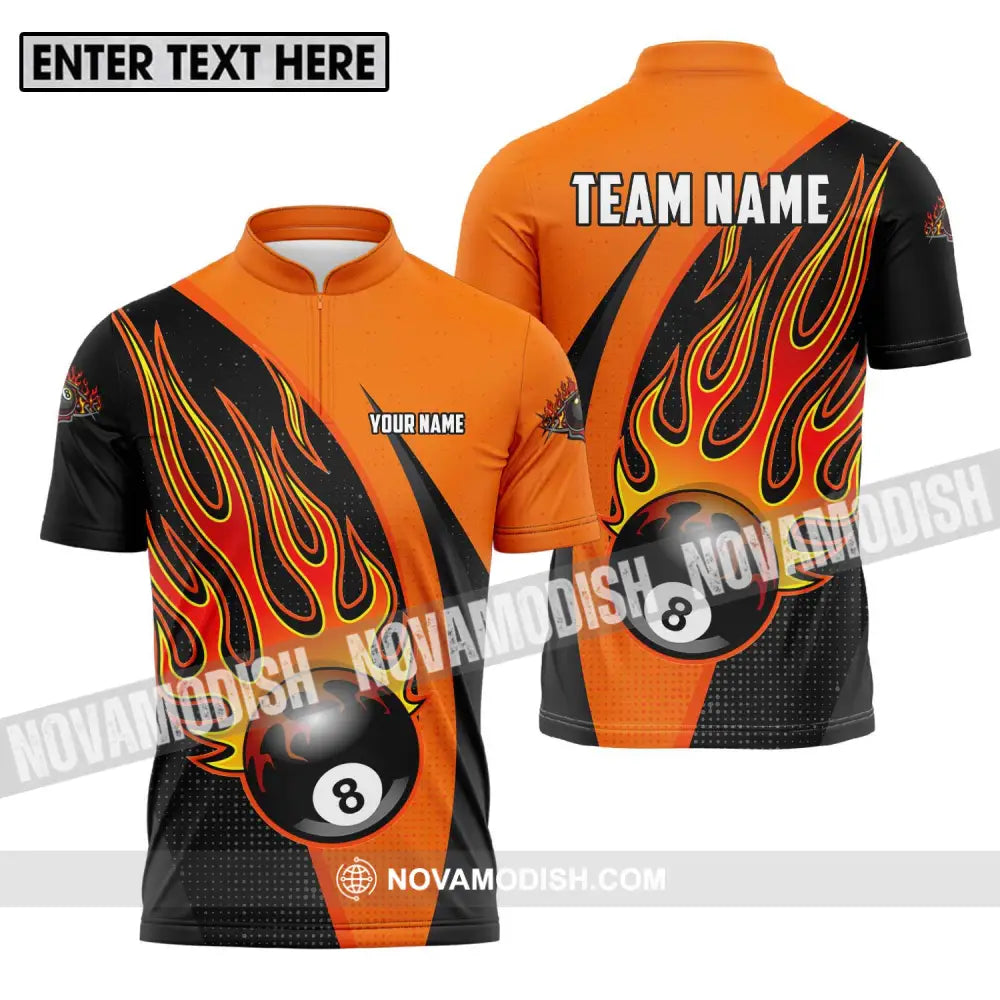 Unisex Shirt - Custom Name And Team Name Sport Shirt Orange Billiard Zipper Polo Shirt / S T-shirt
