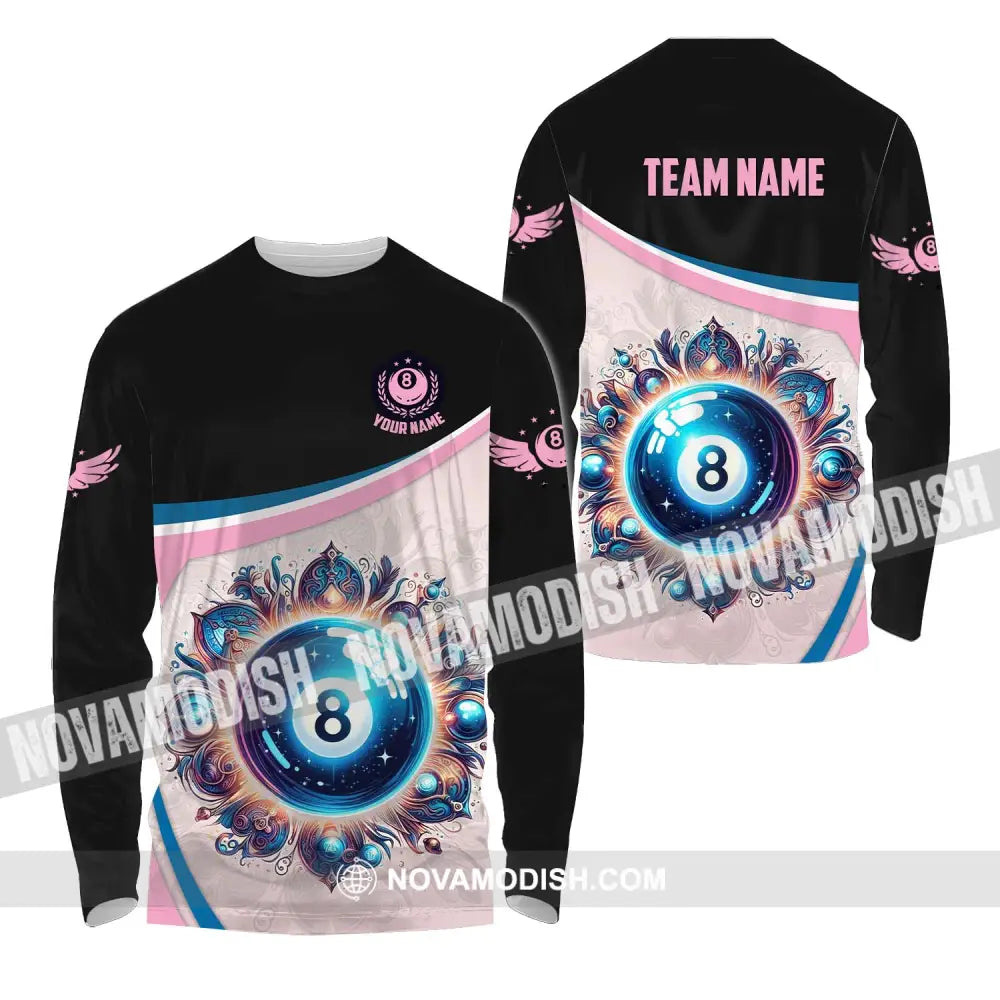 Unisex Shirt - Custom Name And Team Name Sport Shirt Pastel Color Billiard Long Sleeve Shirt / S T-shirt