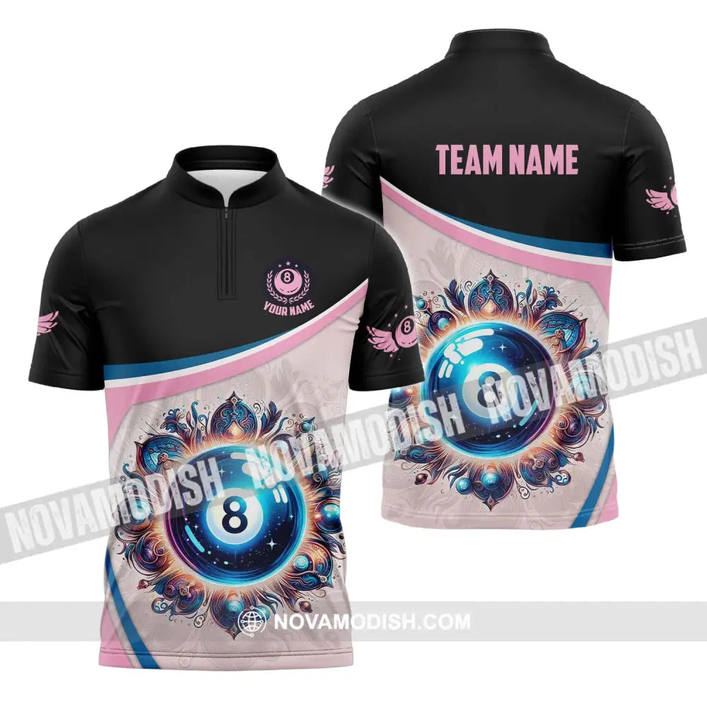 Unisex Shirt - Custom Name And Team Name Sport Shirt Pastel Color Billiard Zipper Polo Shirt / S T-shirt