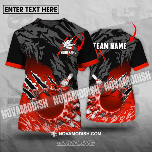 Unisex Shirt - Custom Name And Team Name Sport Shirt Red Bowling Ball And Pins T-shirt