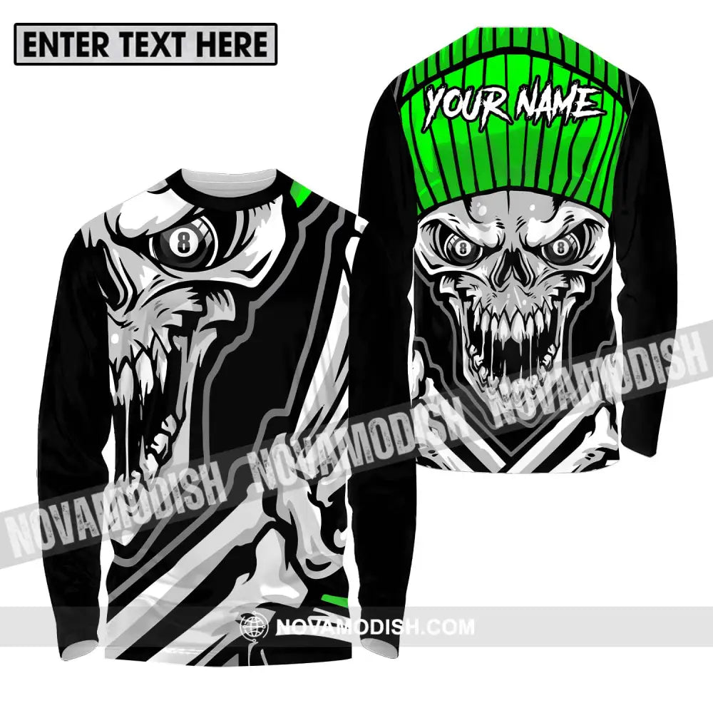 Unisex Shirt - Custom Name And Team Name Sport Shirt Skull Billiard Long Sleeve Shirt / S T-shirt