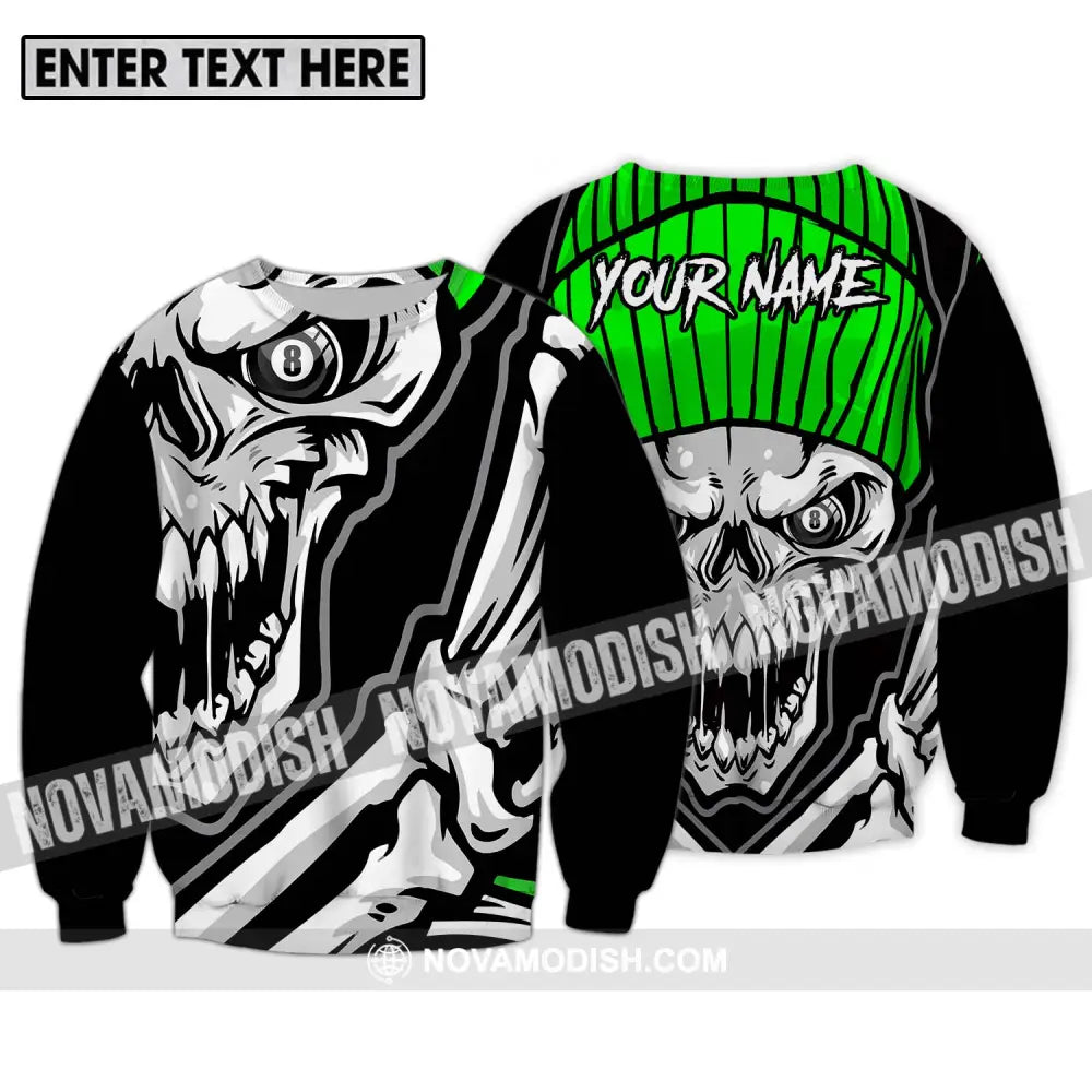 Unisex Shirt - Custom Name And Team Name Sport Shirt Skull Billiard Long Sleeve / S T-shirt