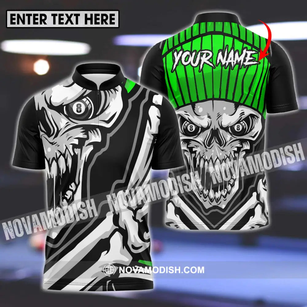 Unisex Shirt - Custom Name And Team Name Sport Shirt Skull Billiard T-shirt