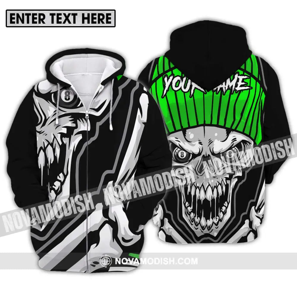 Unisex Shirt - Custom Name And Team Name Sport Shirt Skull Billiard Zipper Hoodie / S T-shirt