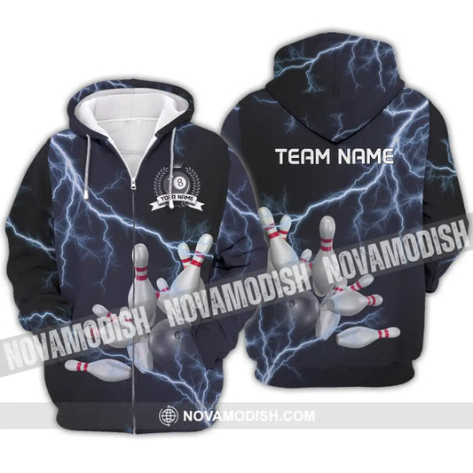 Unisex Shirt - Custom Name And Team Name Shirt - Thunder Bowling Balls Zipper Hoodie / S T-shirt
