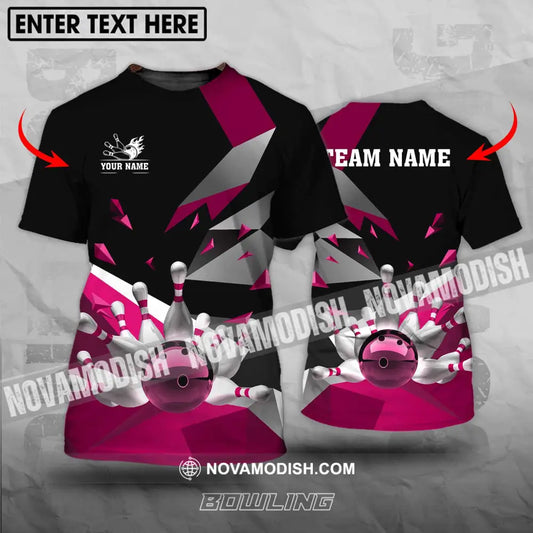 Unisex Shirt - Custom Name And Team Name Shirt White Bowling Pins Pink Shirt T-shirt