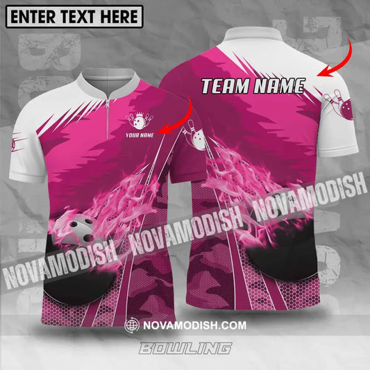 Unisex Shirt - Custom Name And Team Name Shirt White Pink Bowling T-shirt