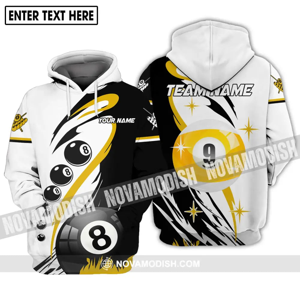 Unisex Shirt - Custom Name And Team Name Shirt Yellow Black And White Billiard Shirt Hoodie / S T-shirt