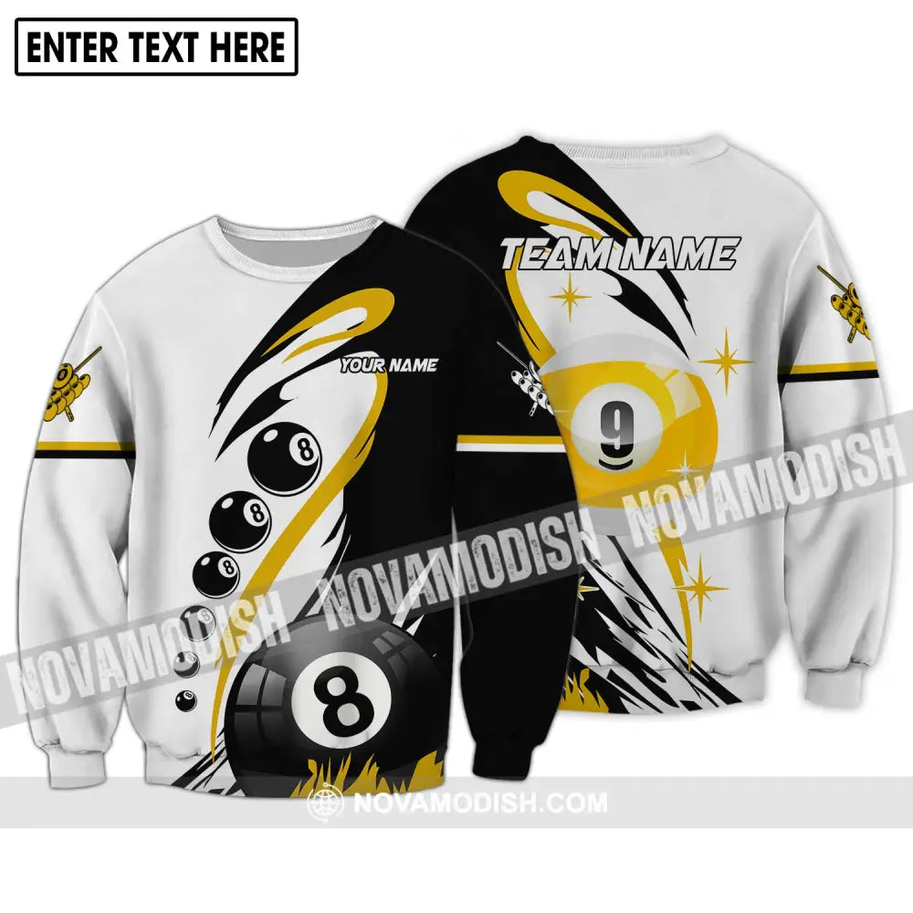 Unisex Shirt - Custom Name And Team Name Shirt Yellow Black And White Billiard Shirt Long Sleeve / S T-shirt
