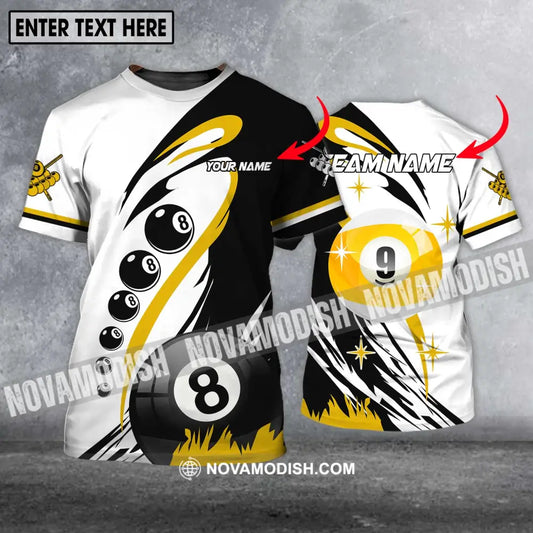 Unisex Shirt - Custom Name And Team Name Shirt Yellow Black And White Billiard Shirt T-shirt