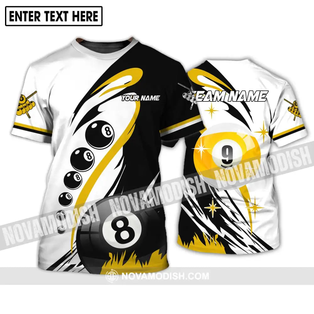 Unisex Shirt - Custom Name And Team Name Shirt Yellow Black And White Billiard Shirt T-Shirt / S T-shirt