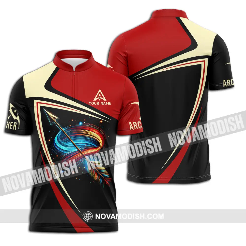 Unisex Shirt - Custom Name Archer Colorful Lines Shirt Zipper Polo Shirt / S T-shirt