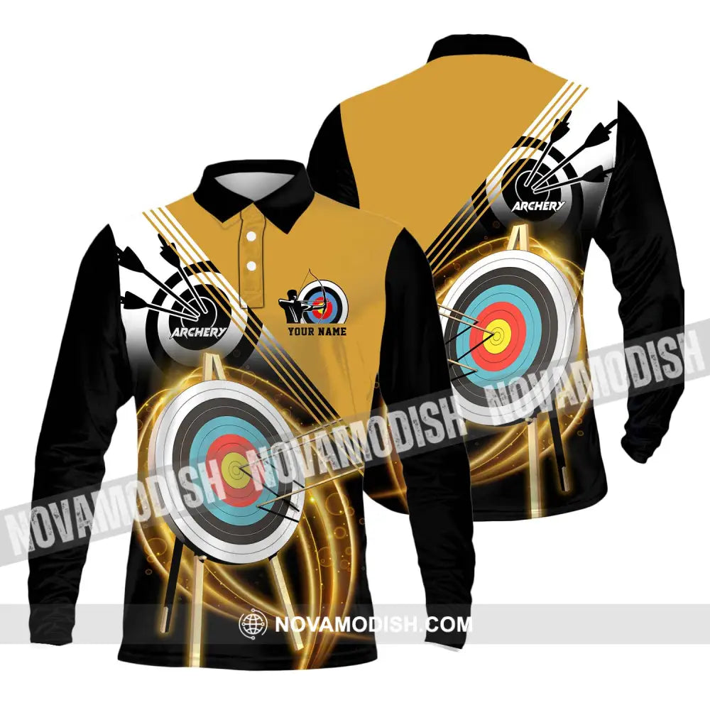 Unisex Shirt - Custom Name Archery Hit The Target Shirt Long Sleeve Polo / S T-shirt