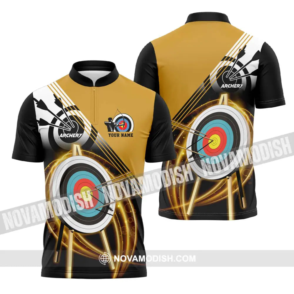 Unisex Shirt - Custom Name Archery Hit The Target Shirt Zipper Polo Shirt / S T-shirt