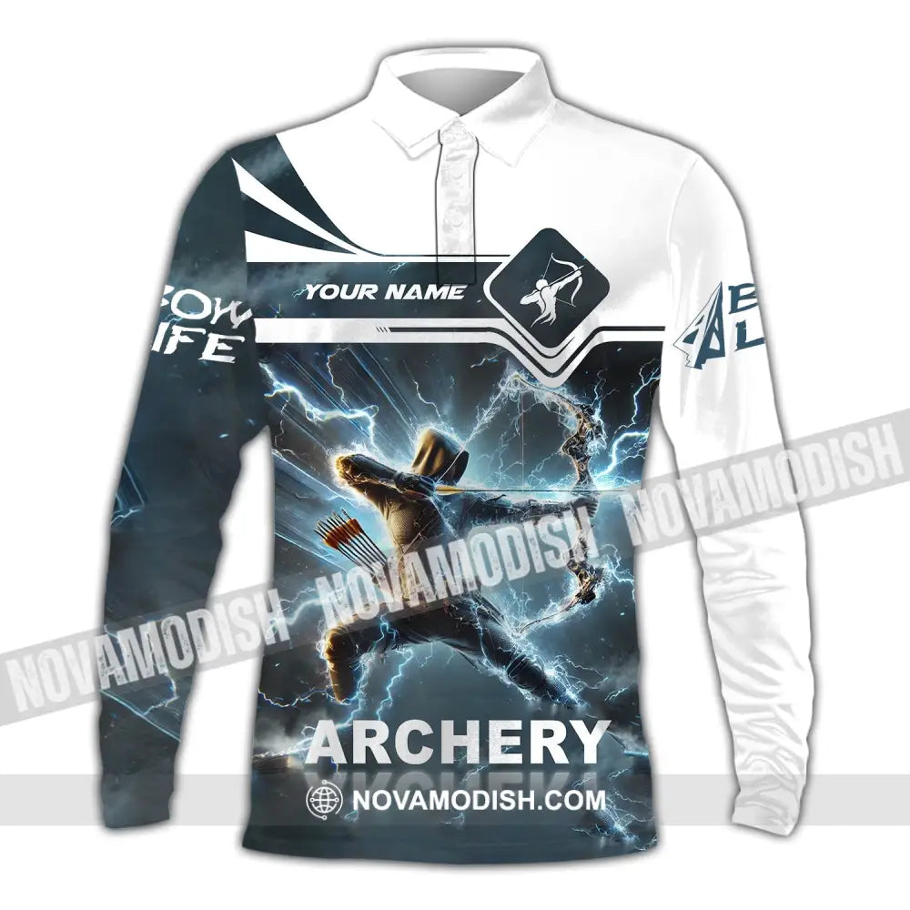 Unisex Shirt - Custom Name Archery Long Sleeve Polo / S T-Shirt