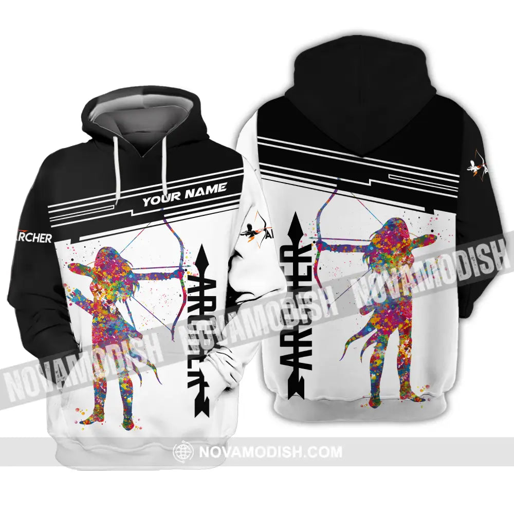 Unisex Shirt - Custom Name Archery Sport Shirt Black And White Hoodie / S T-shirt