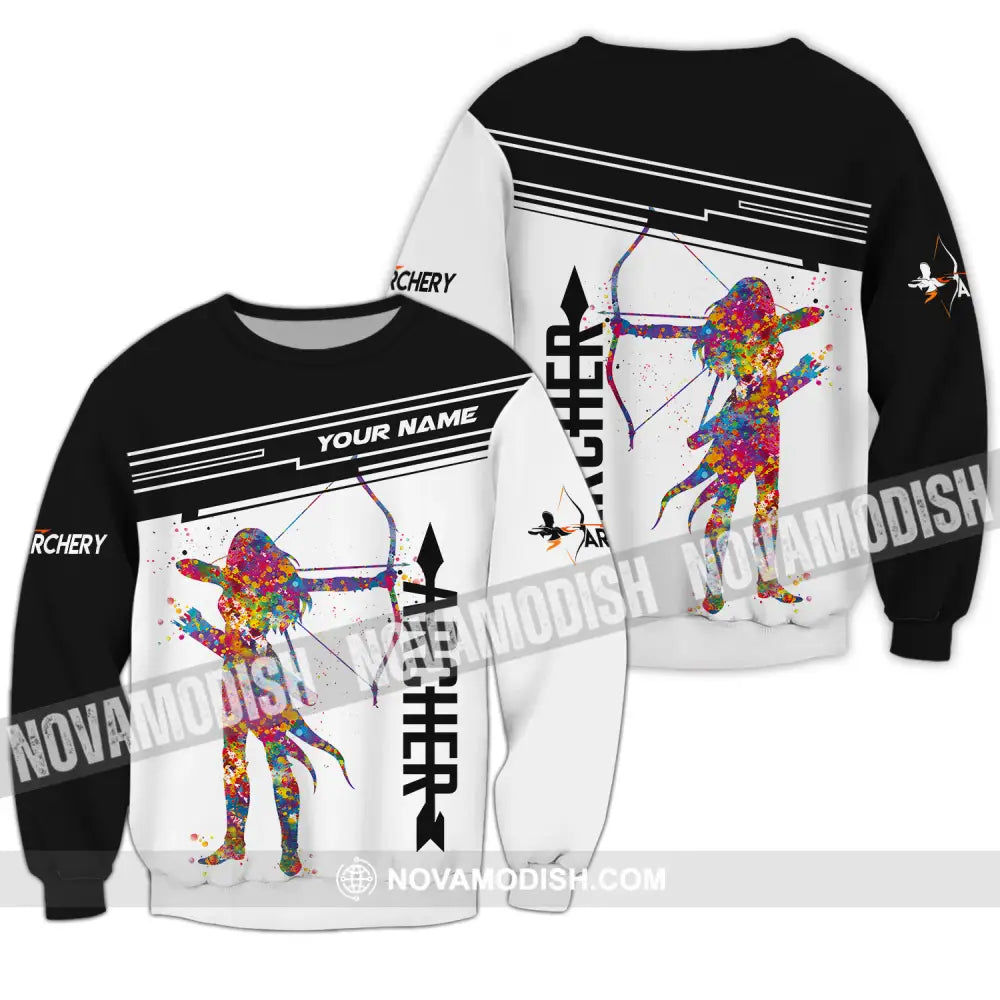 Unisex Shirt - Custom Name Archery Sport Shirt Black And White Long Sleeve / S T-shirt
