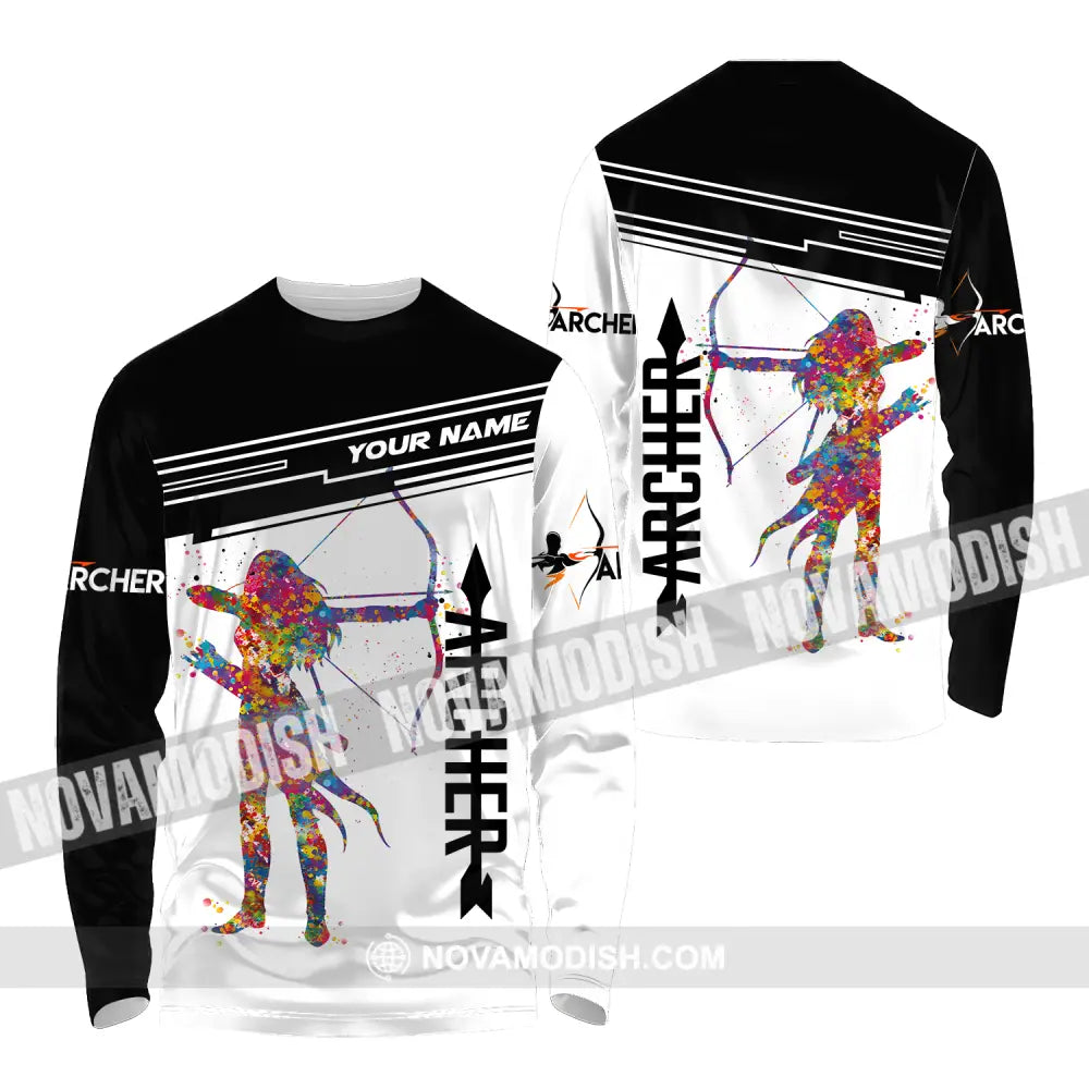 Unisex Shirt - Custom Name Archery Sport Shirt Black And White Long Sleeve Shirt / S T-shirt