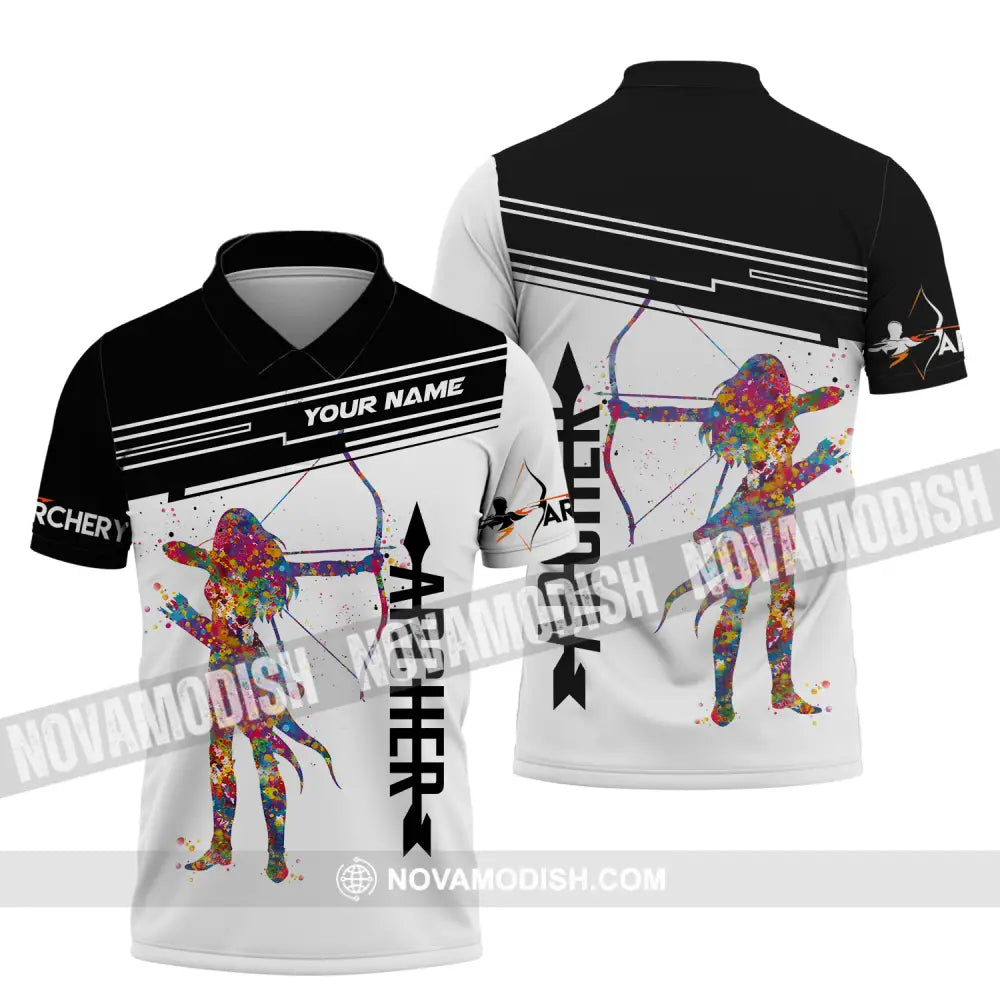 Unisex Shirt - Custom Name Archery Sport Shirt Black And White Polo Shirt / S T-shirt